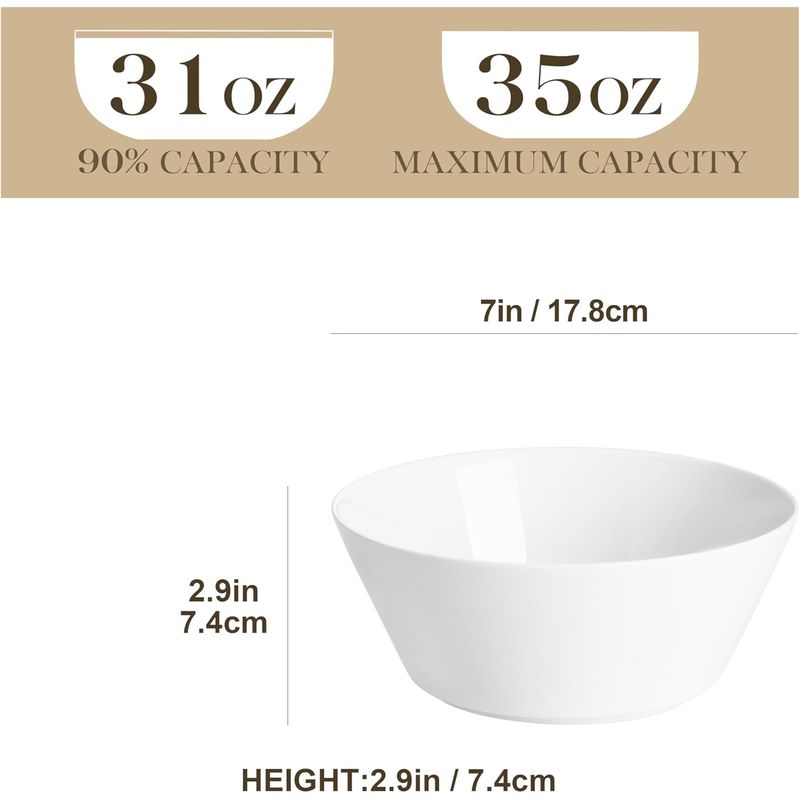 Casa si Gradina - Bucatarie si vesela - Vesela si tacamuri - Farfurii si boluri - Set 4 boluri portelan, alb, 1000ml, boluri mari supa, paste, salata, cereale, rezistente, cu design modern - Infinity.ro