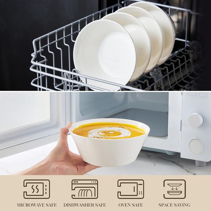 Casa si Gradina - Bucatarie si vesela - Vesela si tacamuri - Farfurii si boluri - Set 4 boluri portelan, alb, 1000ml, boluri mari supa, paste, salata, cereale, rezistente, cu design modern - Infinity.ro