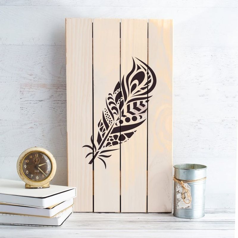 Casa si Gradina - Decoratiuni - DIY - Sabloane decorative pereti - Sablon Perete vopsire, tencuiala 0.7mm Pana de Paun model MXSP7417, 200 x 200 mm - Infinity.ro