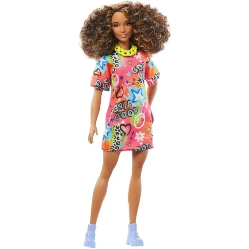 Jucarii, Copii si Bebe - Jucarii si jocuri - Papusi si accesorii - Papusi - Papusa Barbie Fashionista Satena Cu Rochie Cu Imprimeu - Infinity.ro