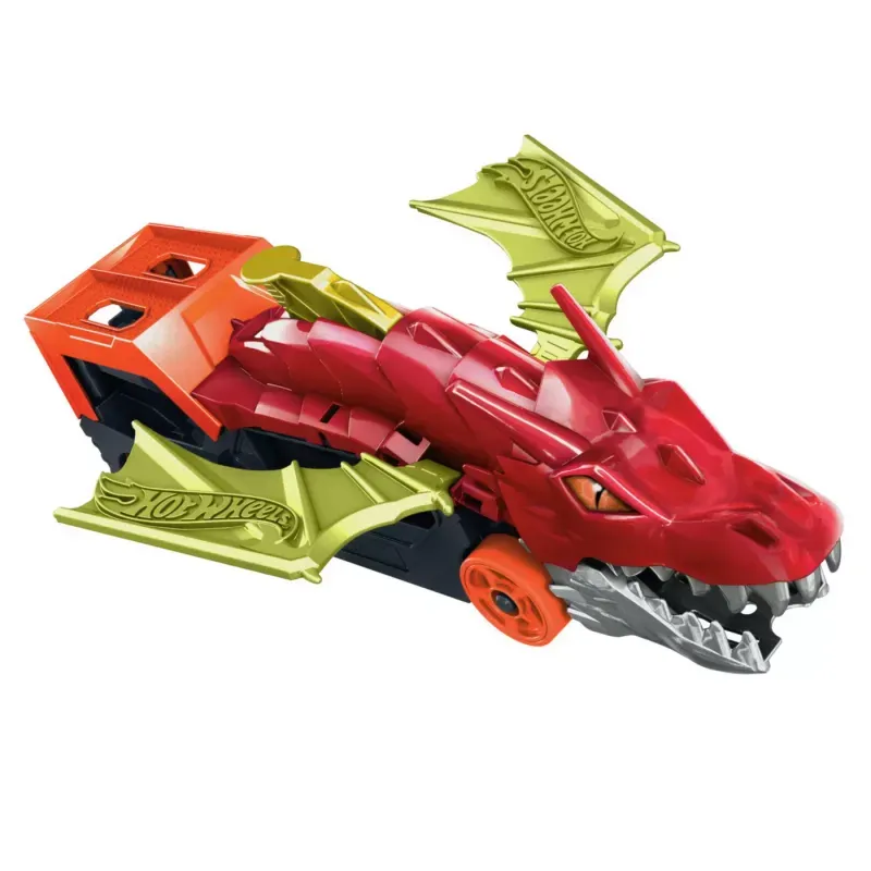 Jucarii, Copii si Bebe - Jucarii si jocuri - Vehicule si jucarii cu telecomanda - Masinute - Set Transportatorul Dragon cu masinuta, Hot Wheels City - Infinity.ro