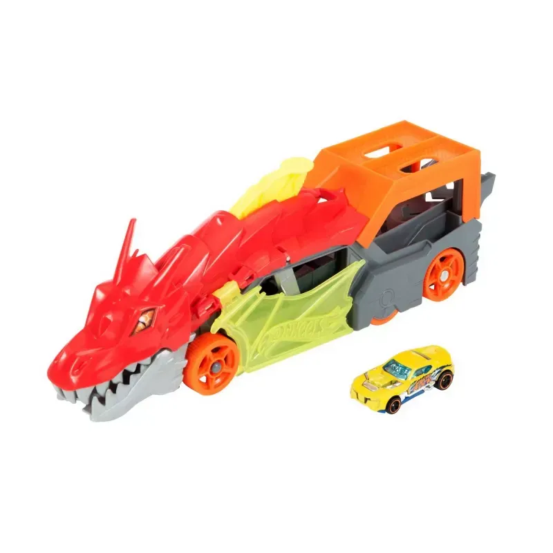 Jucarii, Copii si Bebe - Jucarii si jocuri - Vehicule si jucarii cu telecomanda - Masinute - Set Transportatorul Dragon cu masinuta, Hot Wheels City - Infinity.ro
