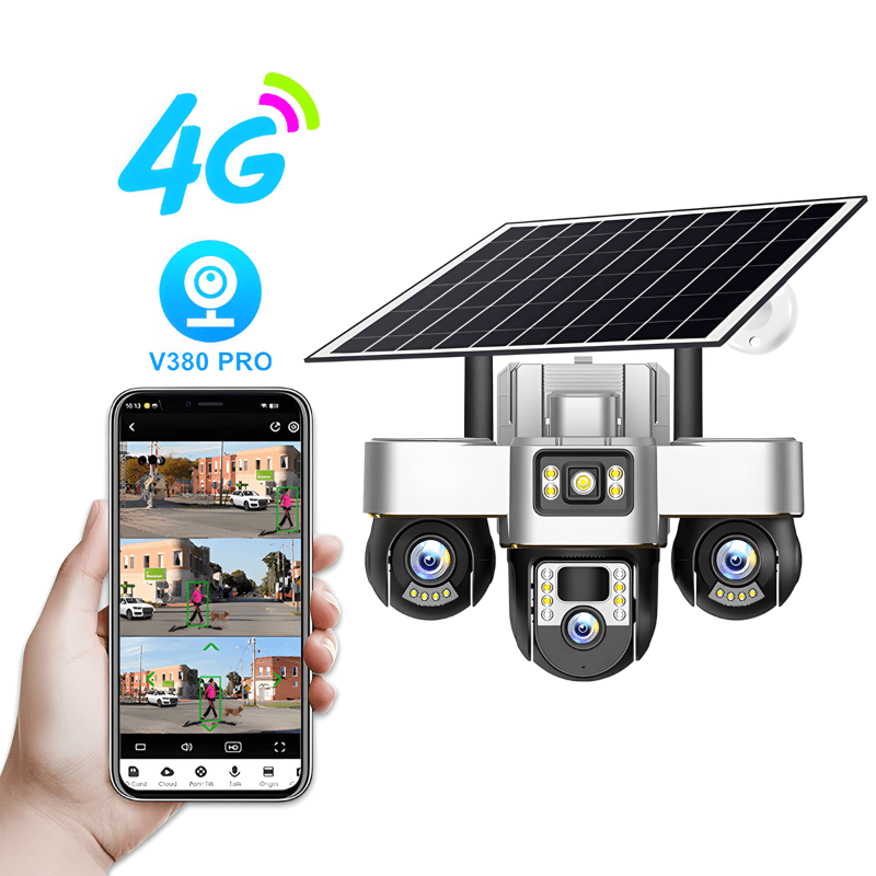 Casa si Gradina - Electrice - Smart Home - Camere de supraveghere - Camera de supraveghere tripla MaGeCa cu panou solar, Cartela SIM, 4G, 18MP Full HD, 3 zone supravegheate simultan - Infinity.ro
