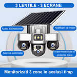 Casa si Gradina - Electrice - Smart Home - Camere de supraveghere - Camera de supraveghere tripla MaGeCa cu panou solar, Cartela SIM, 4G, 18MP Full HD, 3 zone supravegheate simultan - Infinity.ro