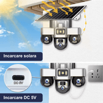 Casa si Gradina - Electrice - Smart Home - Camere de supraveghere - Camera de supraveghere tripla MaGeCa cu panou solar, Cartela SIM, 4G, 18MP Full HD, 3 zone supravegheate simultan - Infinity.ro