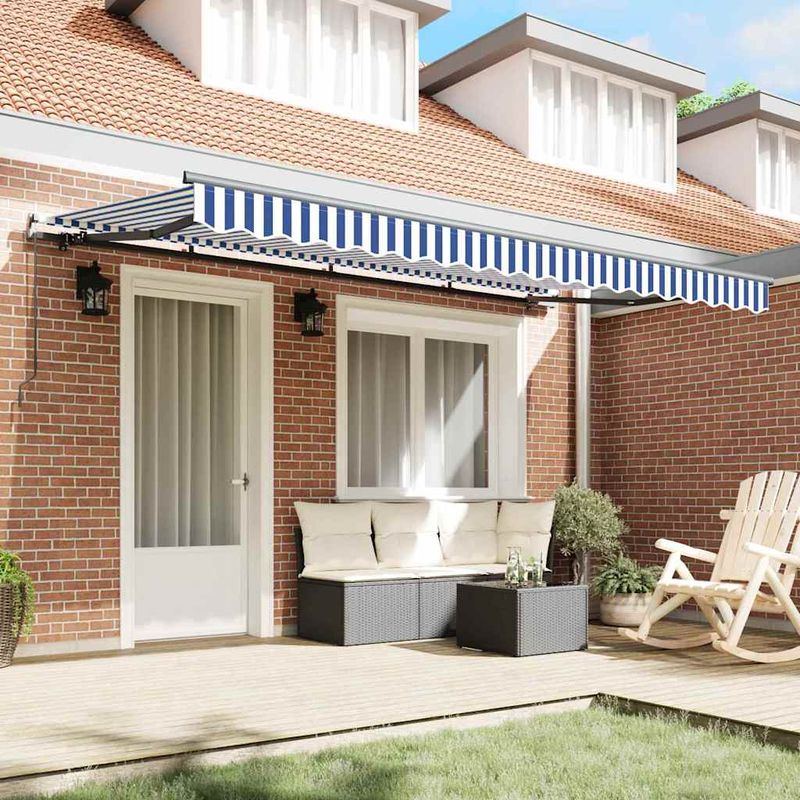 Casa si Gradina - Gradina si terasa - Umbrele si pavilioane - Pavilioane - Cortina Retractabila Manual Albastru si Alb si Antracit - Infinity.ro