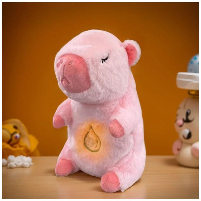 Jucarii, Copii si Bebe - Jucarii si jocuri - Jucarii de plus - Jucarie de plus Capibara KidMania® cu functie de respiratie, melodii si lumina pentru copii, 25 cm, roz - Infinity.ro