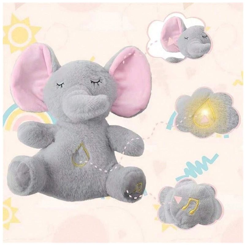 Jucarii, Copii si Bebe - Jucarii si jocuri - Jucarii de plus - Jucarie de plus elefantul Dumbo KidMania® cu functie de respiratie, melodii si lumina pentru copii, 30 cm - Infinity.ro