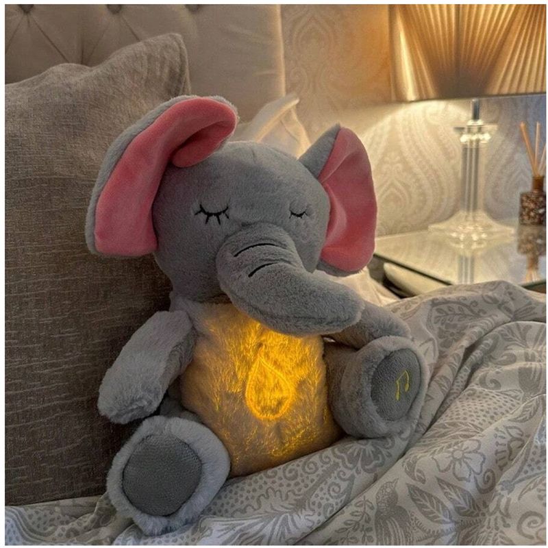 Jucarii, Copii si Bebe - Jucarii si jocuri - Jucarii de plus - Jucarie de plus elefantul Dumbo KidMania® cu functie de respiratie, melodii si lumina pentru copii, 30 cm - Infinity.ro