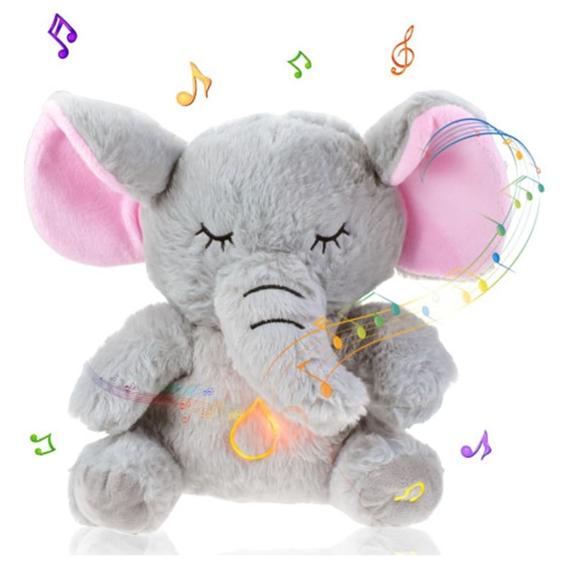 Jucarii, Copii si Bebe - Jucarii si jocuri - Jucarii de plus - Jucarie de plus elefantul Dumbo KidMania® cu functie de respiratie, melodii si lumina pentru copii, 30 cm - Infinity.ro