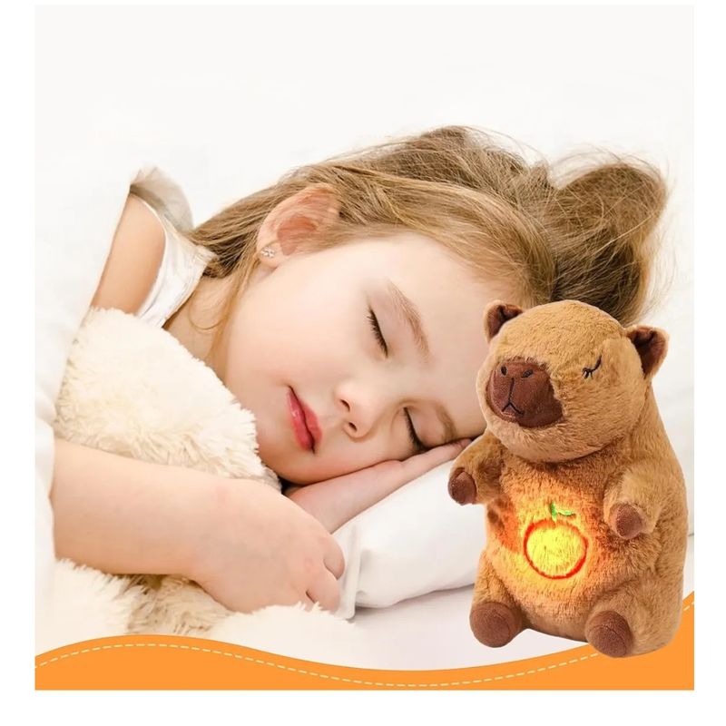 Jucarii, Copii si Bebe - Jucarii si jocuri - Jucarii de plus - Jucarie de plus Capibara KidMania® cu functie de respiratie, melodii si lumina pentru copii, 25 cm, maro - Infinity.ro