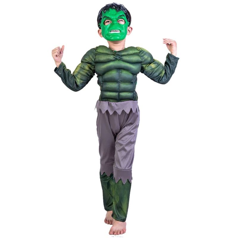 Jucarii, Copii si Bebe - Jucarii si jocuri - Jucarii de rol - Masti si costume copii - Costum Hulk clasic KidMania® cu muschi pentru baieti 100-110 cm 4-5 ani - Infinity.ro