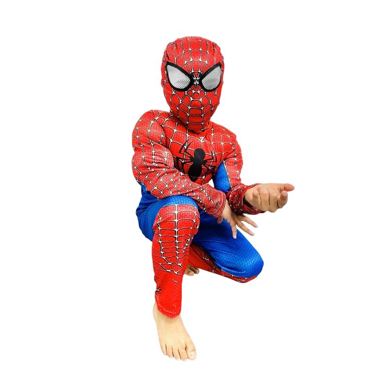 Jucarii, Copii si Bebe - Jucarii si jocuri - Jucarii de rol - Masti si costume copii - Costum Spider-Man KidMania® cu muschi, masca cu lumini si doua manusi lansator cu ventuze pentru copii 3-5 ani 90-110 cm - Infinity.ro