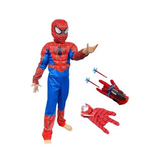 Costum Spider-Man KidMania® cu muschi si doua manusi lansator cu ventuze pentru copii