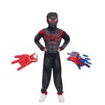 Jucarii, Copii si Bebe - Jucarii si jocuri - Jucarii de rol - Masti si costume copii - Costum Spiderman negru KidMania® cu muschi si doua manusi lansator pentru copii 3-5 ani 90-110 cm - Infinity.ro