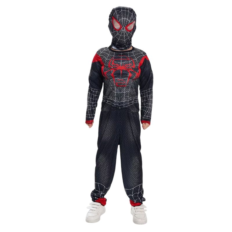 Jucarii, Copii si Bebe - Jucarii si jocuri - Jucarii de rol - Masti si costume copii - Costum Spiderman negru KidMania® cu muschi si doua manusi lansator pentru copii 3-5 ani 90-110 cm - Infinity.ro