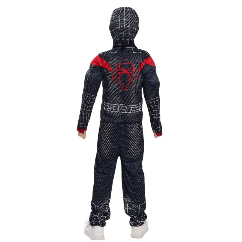 Jucarii, Copii si Bebe - Jucarii si jocuri - Jucarii de rol - Masti si costume copii - Costum Spiderman negru KidMania® cu muschi si doua manusi lansator pentru copii 3-5 ani 90-110 cm - Infinity.ro