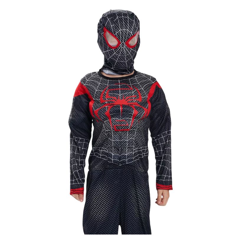 Jucarii, Copii si Bebe - Jucarii si jocuri - Jucarii de rol - Masti si costume copii - Costum Spiderman negru KidMania® cu muschi si doua manusi lansator pentru copii 3-5 ani 90-110 cm - Infinity.ro