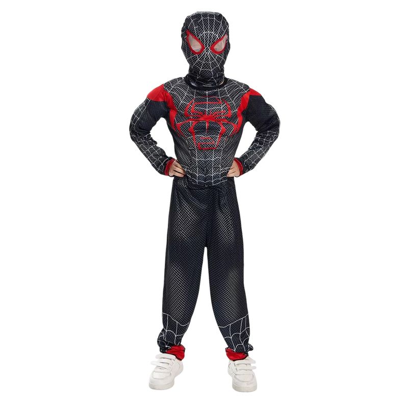 Jucarii, Copii si Bebe - Jucarii si jocuri - Jucarii de rol - Masti si costume copii - Costum Spiderman negru KidMania® cu muschi si doua manusi lansator pentru copii 3-5 ani 90-110 cm - Infinity.ro