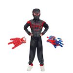 Jucarii, Copii si Bebe - Jucarii si jocuri - Jucarii de rol - Masti si costume copii - Costum Spiderman negru KidMania® cu muschi si doua manusi lansator pentru copii 5-7 ani 110-120 cm - Infinity.ro