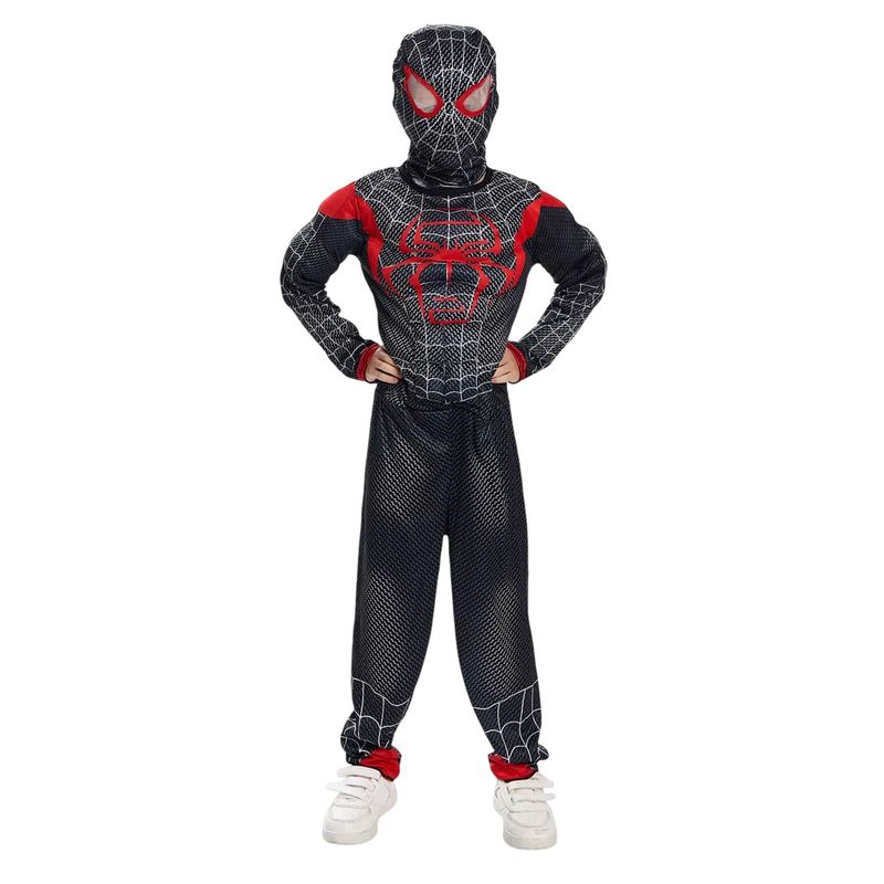Jucarii, Copii si Bebe - Jucarii si jocuri - Jucarii de rol - Masti si costume copii - Costum Spiderman negru KidMania® cu muschi si doua manusi lansator pentru copii 5-7 ani 110-120 cm - Infinity.ro