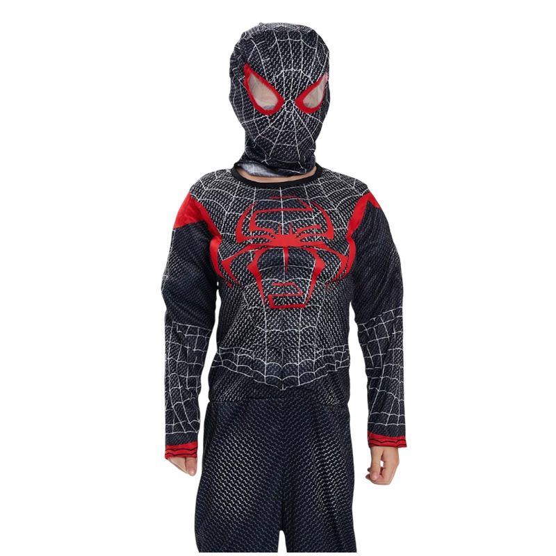 Jucarii, Copii si Bebe - Jucarii si jocuri - Jucarii de rol - Masti si costume copii - Costum Spiderman negru KidMania® cu muschi si doua manusi lansator pentru copii 5-7 ani 110-120 cm - Infinity.ro
