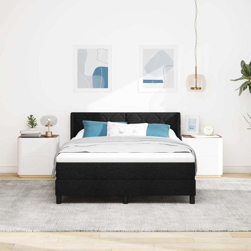 Casa si Gradina - Mobilier - Paturi si accesorii - Paturi - Pat cu arcuri cu headboard Negru 160 x 200 cm Tesatura si Spuma - Infinity.ro