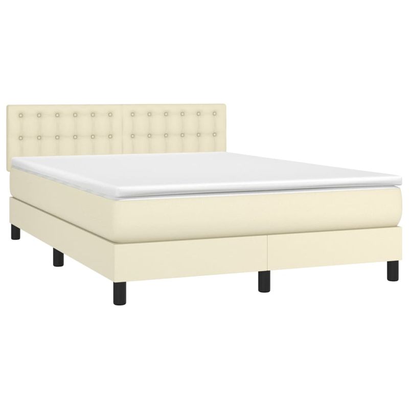 Casa si Gradina - Mobilier - Paturi si accesorii - Paturi - Pat box spring cu saltea, crem, 140x190 cm, piele ecologica - Infinity.ro