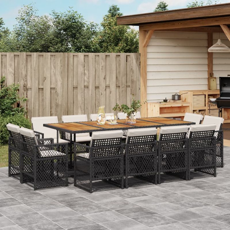 Casa si Gradina - Gradina si terasa - Mobilier exterior - Seturi mobila gradina - Set mobilier de gradina cu perne, 13 piese, negru, poliratan - Infinity.ro