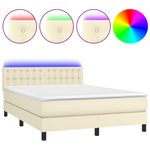 Casa si Gradina - Mobilier - Paturi si accesorii - Paturi - Pat cu arcuri, cu saltea & LED, crem, 140x190 cm, piele eco - Infinity.ro