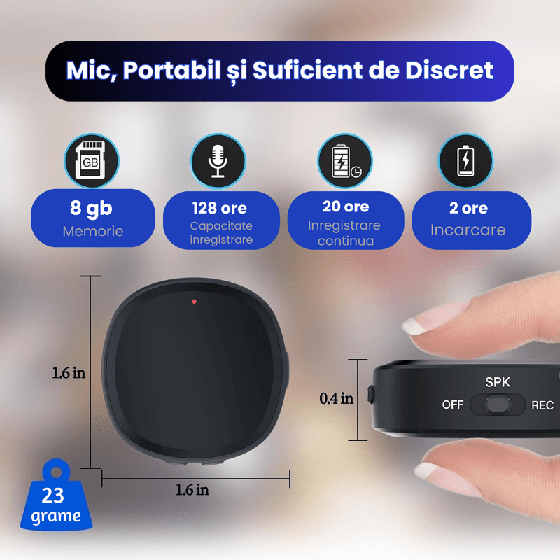 Laptop, Telefoane si Tablete - Wearables si gadgeturi - Gadgeturi - Dispozitive spionaj - Reportofon Spion 8GB cu Activare Vocala, Magnet, 128h Autonomie, Redare Instant - Ideal pentru Birou, Casa, Masina - Infinity.ro