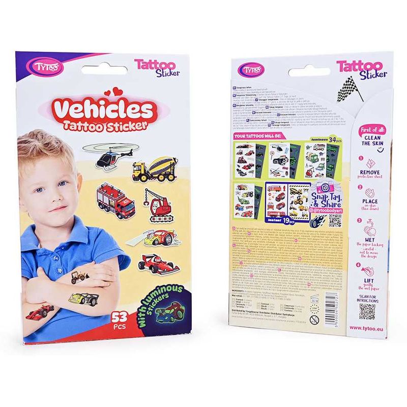Ingrijire personala si Cosmetice - Ingrijire personala - Ingrijire corp - Tatuaje temporare - Set 53 tatuaje temporare tip autocolante, Masini - Infinity.ro