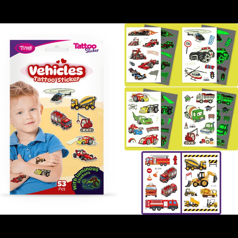 Ingrijire personala si Cosmetice - Ingrijire personala - Ingrijire corp - Tatuaje temporare - Set 53 tatuaje temporare tip autocolante, Masini - Infinity.ro