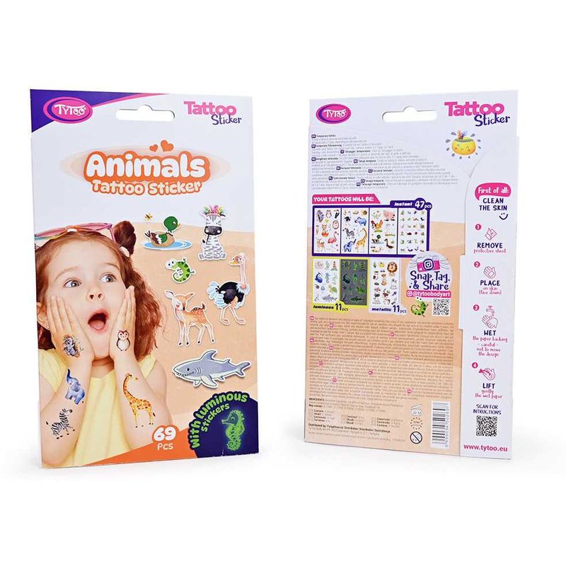 Ingrijire personala si Cosmetice - Ingrijire personala - Ingrijire corp - Tatuaje temporare - Set 69 tatuaje temporare tip autocolante, animale - Infinity.ro