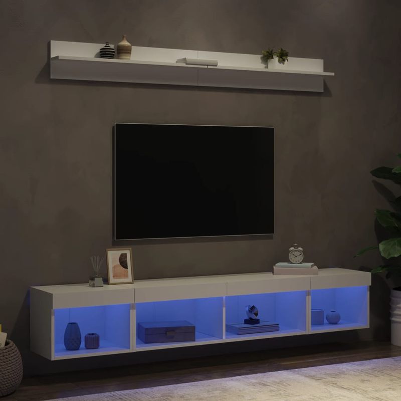 Casa si Gradina - Mobilier - Comode si corpuri - Comode - Unitati de perete TV cu LED-uri, 5 piese, alb, lemn prelucrat - Infinity.ro