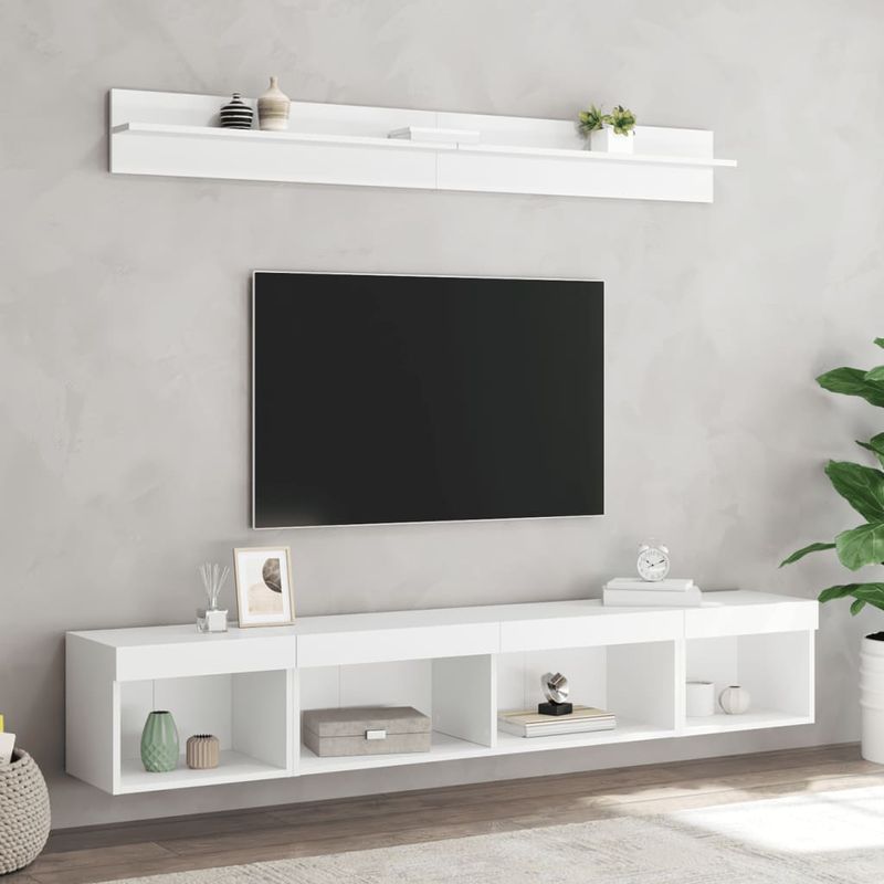 Casa si Gradina - Mobilier - Comode si corpuri - Comode - Unitati de perete TV cu LED-uri, 5 piese, alb, lemn prelucrat - Infinity.ro