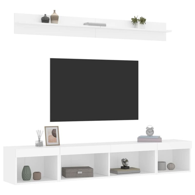 Casa si Gradina - Mobilier - Comode si corpuri - Comode - Unitati de perete TV cu LED-uri, 5 piese, alb, lemn prelucrat - Infinity.ro