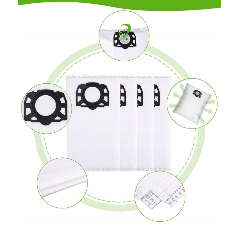 Electronice si Electrocasnice - Ingrijirea locuintei - Accesorii aparate pentru ingrijirea locuintei - Set 10 saci textili premium, NewEvo® , pentru aspiratoare Karcher seria, WD4 WD5 WD6 KWD6 SE5 SE 5.100 SE 6.100 - Infinity.ro