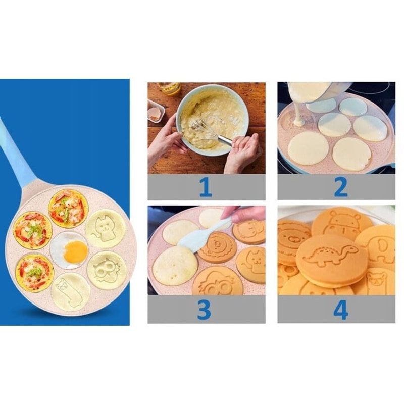 Casa si Gradina - Bucatarie si vesela - Vase pentru gatit - Tigai si seturi - Tigaie Clatite ,7Forme Animale, Din Otel Acoperit Cu Ceramica, atat pentru aragazul normal cat si pentru cel cu inductie - Infinity.ro