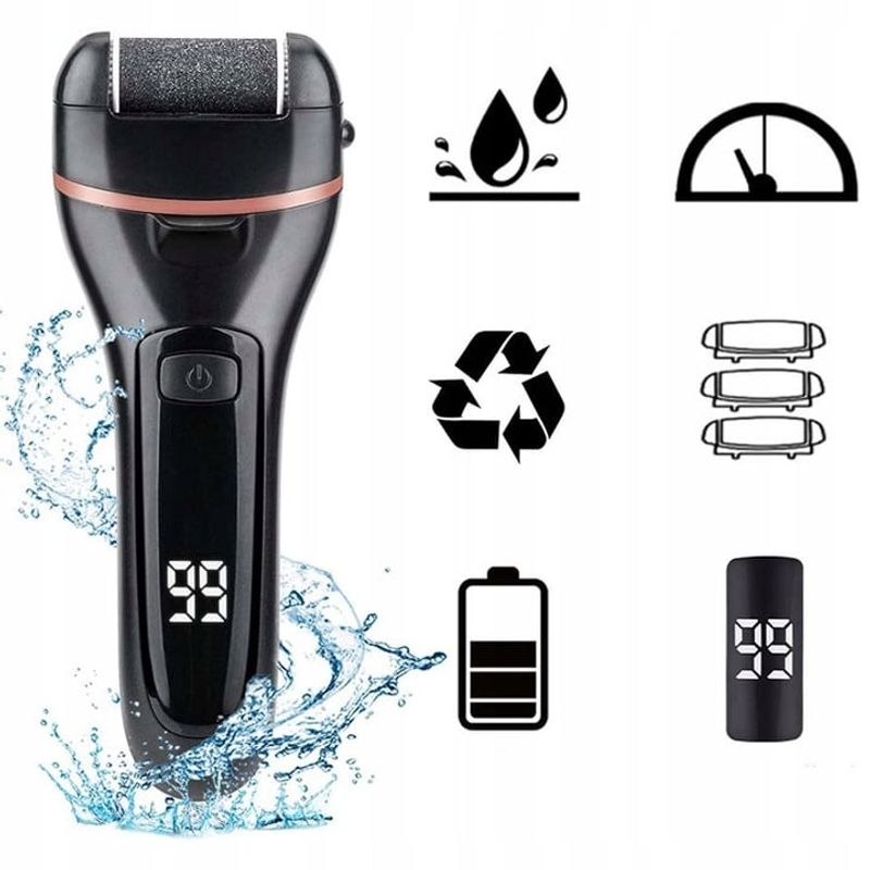 Ingrijire personala si Cosmetice - Aparate & accesorii ingrijire personala - Aparate cosmetice - Aparate pentru manichiura-pedichiura - Set Pila electrica pentru talpi si calcaie, Display digital, Acumulator 1200 mAh, 2viteze, 2400rot/min, 6 Capete incluse - Infinity.ro