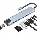 PC, gaming si accesorii - Retelistica - Hub-uri - Adaptor Hub USB Type-C 3.1 Multiport 8 in 1 la HDMI 4K, LAN RJ45 Ethernet, 1 x USB Type-C, 2x USB-A,PD 87W Charging Port - Infinity.ro