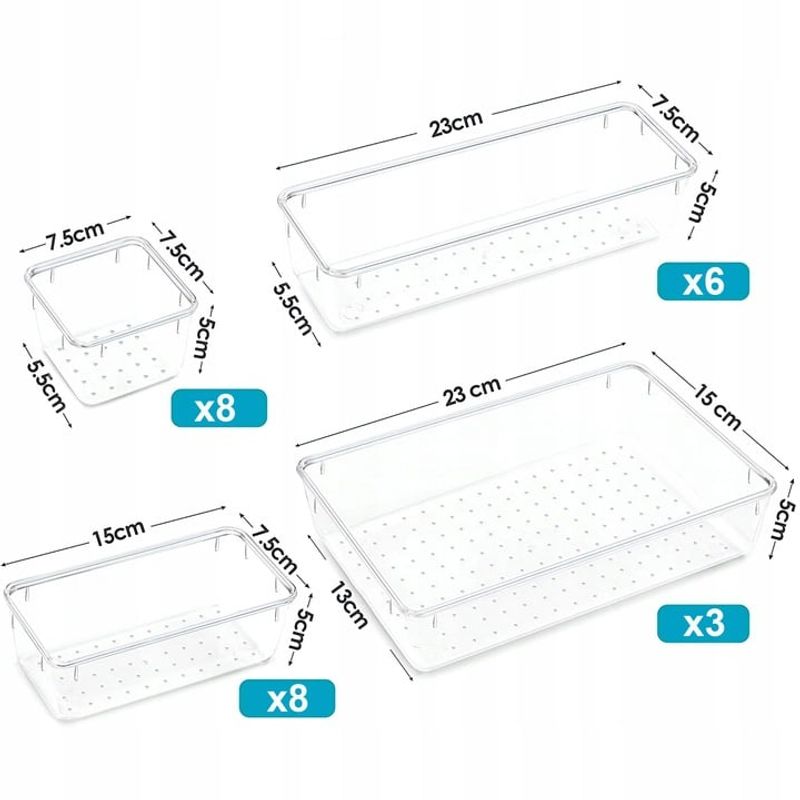 Casa si Gradina - Mobilier - Organizare si depozitare - Organizatoare pentru sertare si dulapuri - Set Organizator Sertar NewEvo, 25 Piese, 4 Marimi Diferite Pentru Depozitare Cosmetice, Bijuterii, Ustensile Bucatarie - Infinity.ro