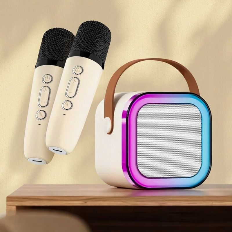TV, Audio-Video si Foto - Portabile audio - Boxe portabile - Set Boxa Bluetooth 5.3 Karaoke Cu 2 Microfoane Wireless, Pentru Adulti si Copii Lumini RGB, 4Efecte Vocale, MicroSD Card - Infinity.ro