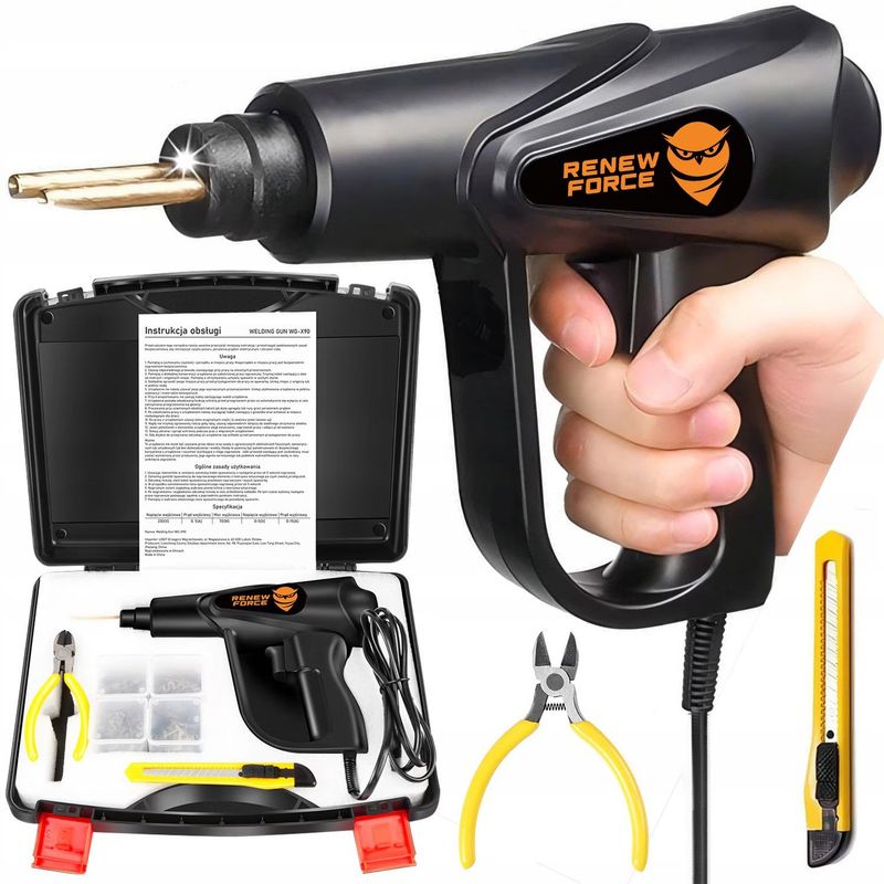 Casa si Gradina - Constructii - Scule electrice si accesorii - Pistoale de lipit - Pistol Profesional pentru lipit/sudat plastic Renew Force, kit pentru repararea fisurilor din plastic,putere 70W - Infinity.ro