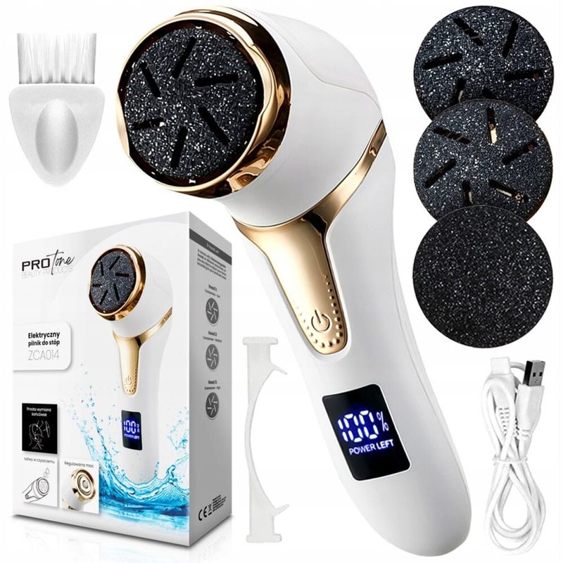 Ingrijire personala si Cosmetice - Manichiura si pedichiura - Pile cosmetice - Set Pila electrica pentru talpi si calcaie, PROtone, cu Aspirare, IPX 6, Display Digital, Led, Acumulator 1200 mAh - Infinity.ro