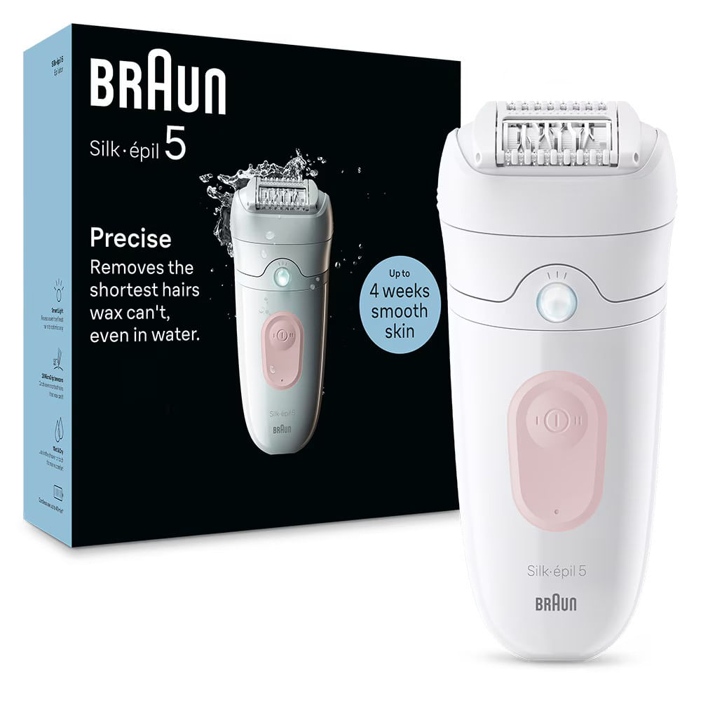 Epilator Braun Silk-épil 5 5-000 Wet & Dry, MicroGrip, Smart Light, 28 de pensete, 2 viteze, Alb