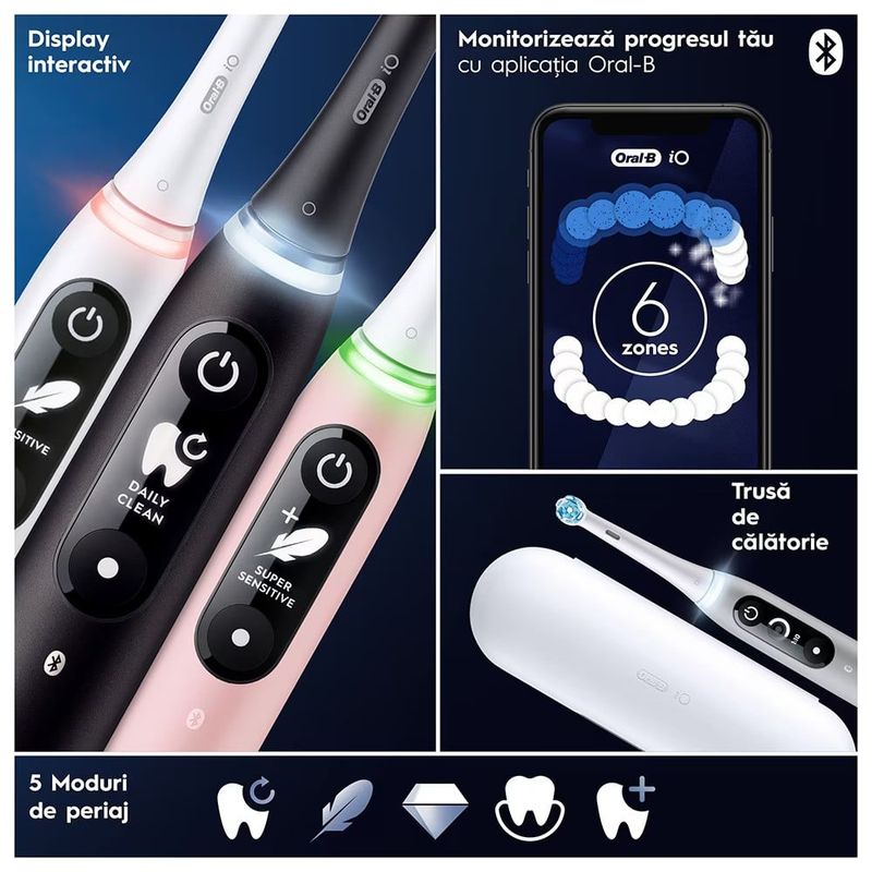 Ingrijire personala si Cosmetice - Igiena dentara - Periute de dinti electrice - Periuta de dinti electrica Oral-B iO6 cu Tehnologie Magnetica si Micro-Vibratii, Inteligenta artificiala, Display led - Infinity.ro