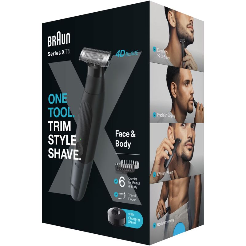 Ingrijire personala si Cosmetice - Aparate & accesorii ingrijire personala - Aparate de ras si tuns - Aparate de ras electrice - Aparat hibrid de barbierit si tuns barba Braun Series X XT5300 Wet&Dry, Lama 4D, 6 piepteni, 1 capac de protectie - Infinity.ro