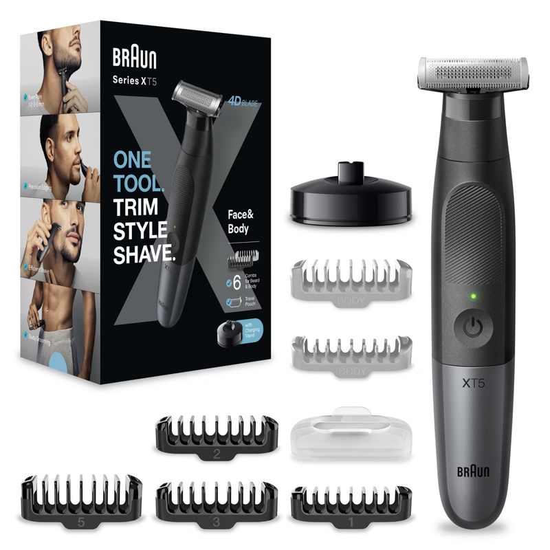 Ingrijire personala si Cosmetice - Aparate & accesorii ingrijire personala - Aparate de ras si tuns - Aparate de ras electrice - Aparat hibrid de barbierit si tuns barba Braun Series X XT5300 Wet&Dry, Lama 4D, 6 piepteni, 1 capac de protectie - Infinity.ro