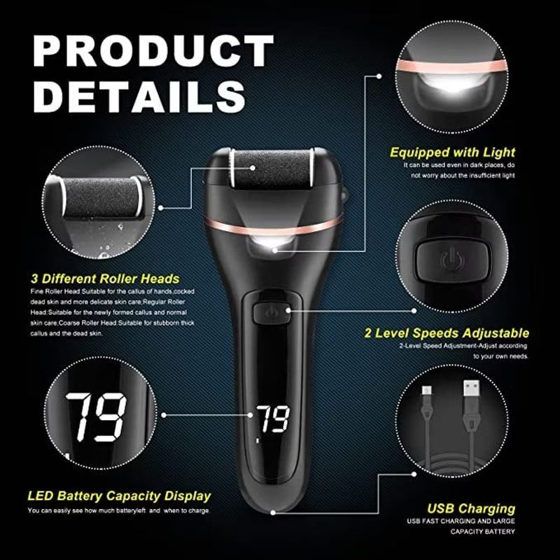 Ingrijire personala si Cosmetice - Manichiura si pedichiura - Pile cosmetice - Set Pila electrica pentru talpi si calcaie PROtone, Display digital, Acumulator 1200 mAh, 2 viteze, 2000 rot/min - Infinity.ro